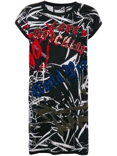 Shop Love Moschino Graffiti Sweater Dress - Black