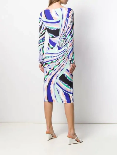 Shop Emilio Pucci Belted Midi Geometric Dress In Blue