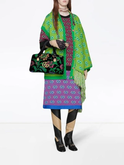 Shop Gucci Gg Stripe Wool Jacquard Skirt In Purple