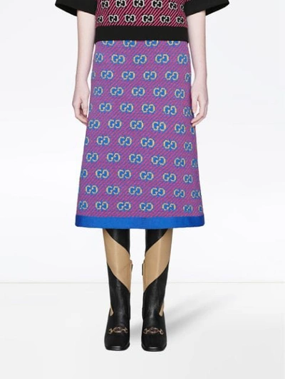 Shop Gucci Gg Stripe Wool Jacquard Skirt In Purple