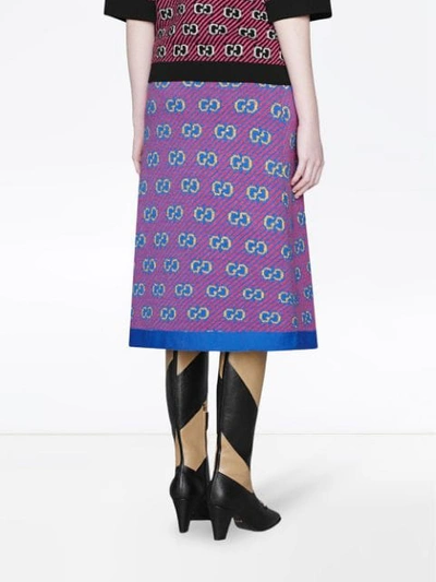 Shop Gucci Gg Stripe Wool Jacquard Skirt In Purple