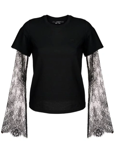 Shop Philosophy Di Lorenzo Serafini Lace Sleeve Top - Black
