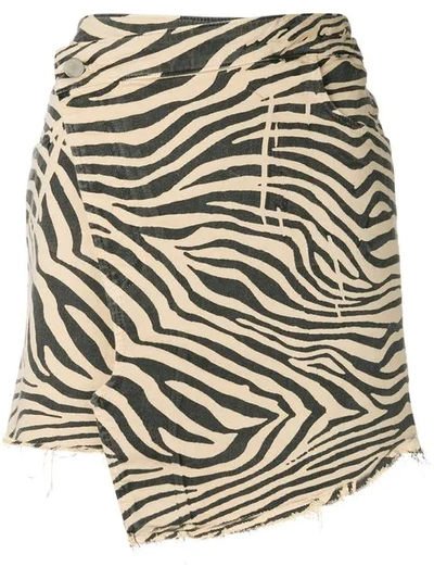 Shop Laneus Printed Asymmetric Wrap Skirt - Neutrals