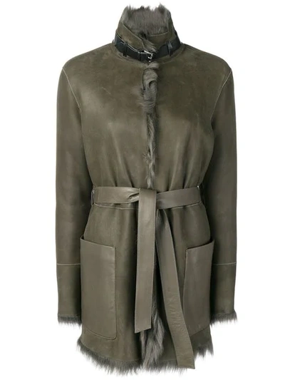 Shop Belstaff Fur Lined Belted Coat In Green