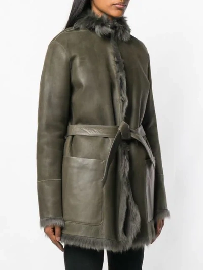 Shop Belstaff Fur Lined Belted Coat In Green