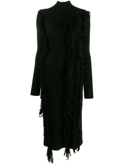 Shop David Koma Distressed Long-sleeve Dress In Black
