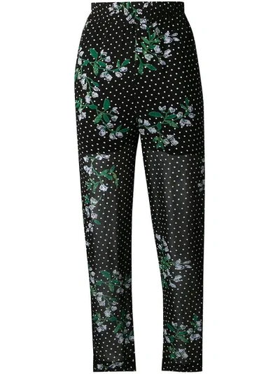 Shop Ganni Floral Dotted Trousers In Black