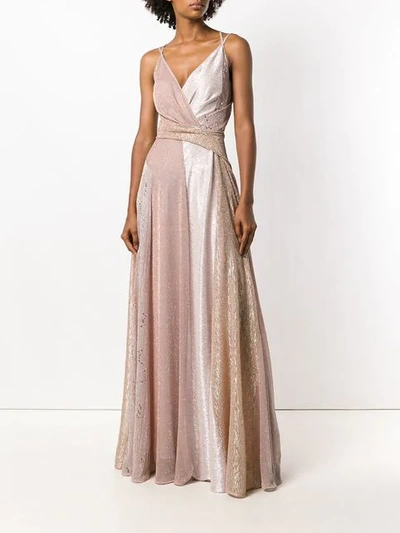 Shop Talbot Runhof Lamé Panelled Long Dress In Pink