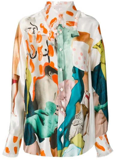 Shop Marni Abstract-print Satin Shirt In Neutrals