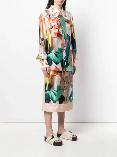 Shop Marni Abstract-print Satin Shirt In Neutrals