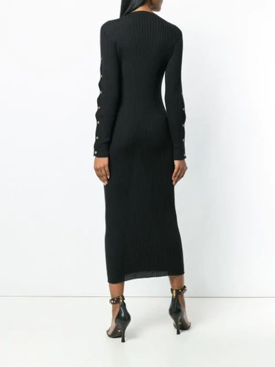 Shop Versace Medusa Buttoned Ribbed Dress In Black