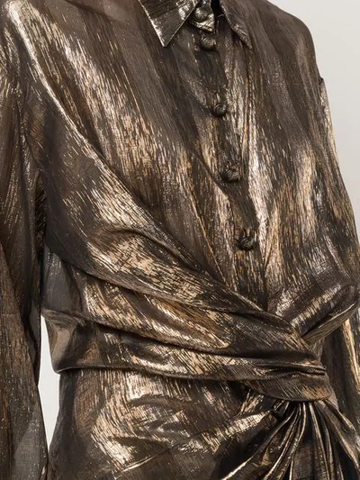 Shop Oscar De La Renta Knot Detail Shirt Dress In Gold