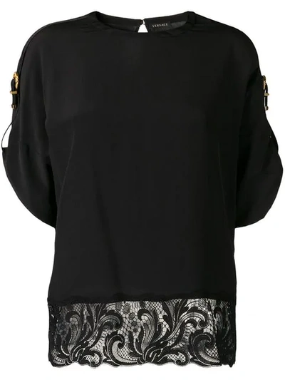 Shop Versace Lace Trim Buckle Sleeve T In Black