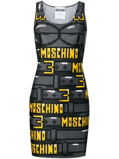 Shop Moschino Pixel-print Tube Dress In Black