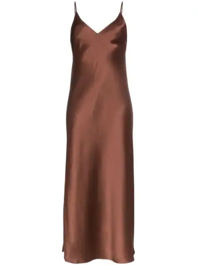 Shop Joseph Clea Slip Midi Dress In 0878 Brown