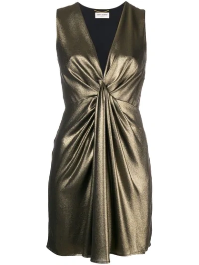 Shop Saint Laurent Draped V-neck Dress In Metallic