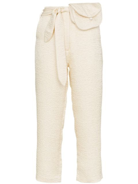 Nanushka Raimo Belted Cropped Judo Trousers In Creme | ModeSens