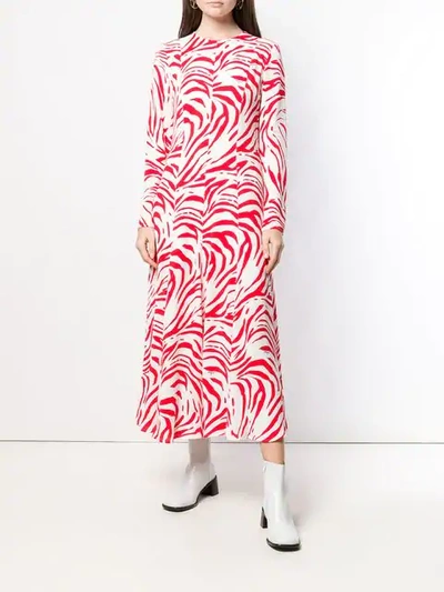 Shop Msgm Zebra Print Long Dress In White