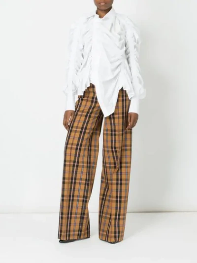 Shop Rokh Checked Palazzo Trousers - Brown