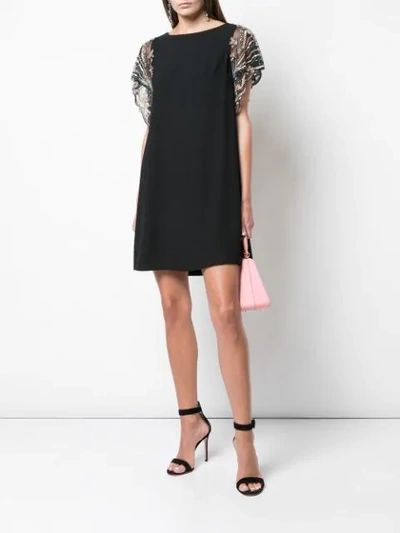 Shop Aidan Mattox Contrasting Sleeve Shift Dress In Black