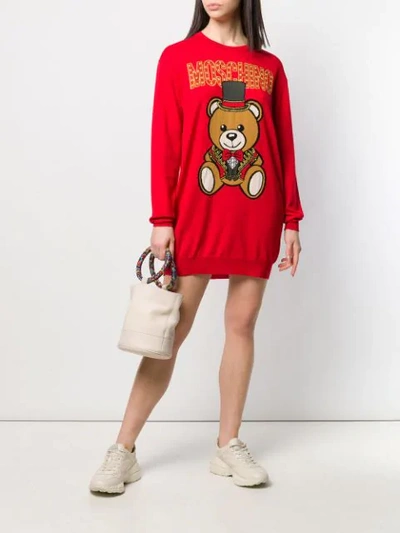 Shop Moschino Teddy Bear Sweater Dress In Red