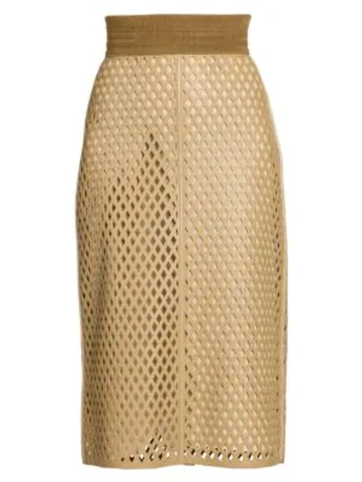 Shop Fendi Leather Mesh Pencil Skirt In Beige