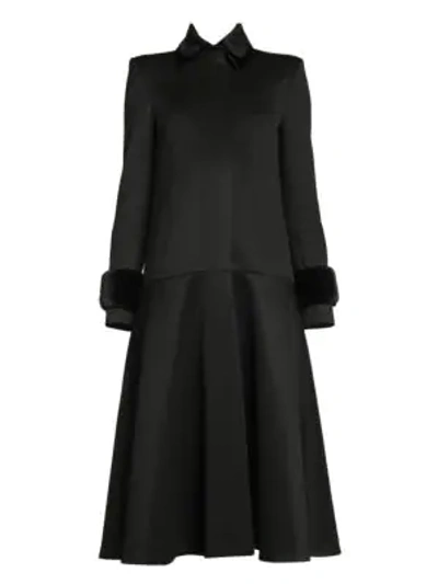 Shop Fendi Mink Fur Cuff A-line Coat In Black