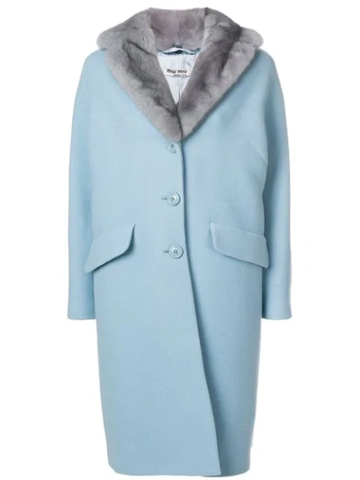 Shop Miu Miu Fur Collar Midi Coat - Blue