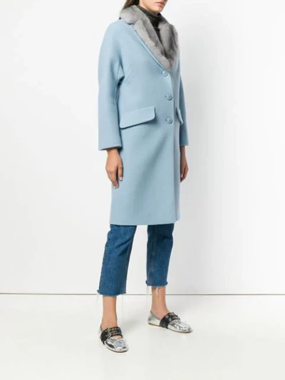 Shop Miu Miu Fur Collar Midi Coat - Blue