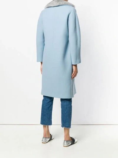 Shop Miu Miu Fur Collar Midi Coat - Blue