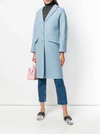 Shop Miu Miu Fur Collar Midi Coat - Blue