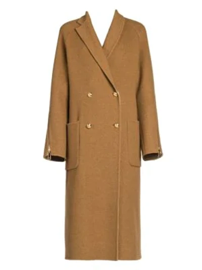 Shop Fendi Zip Detail Double-breasted Coat In Brown Beige