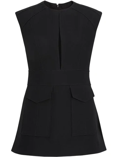 Shop Burberry Keyhole Detail Sleeveless Wool Silk Top In Black