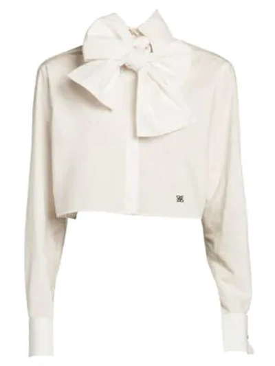 Shop Fendi Bow-detail Monogrammed Crop Blouse In White