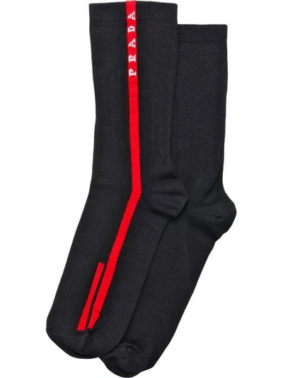 Shop Prada Logo Socks In Black