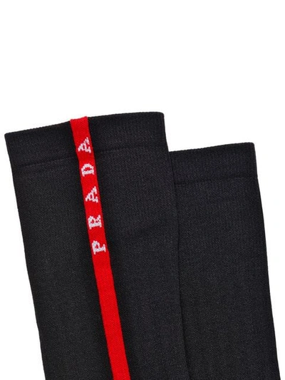 Shop Prada Logo Socks In Black