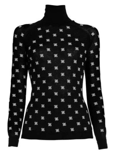 Shop Fendi Women's Embroidered Logo Turtleneck Sweater In Black