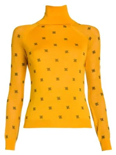 Shop Fendi Embroidered Logo Turtleneck Sweater In Yellow