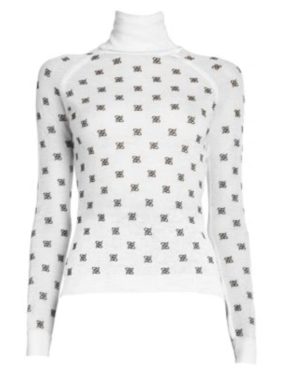 Shop Fendi Women's Embroidered Logo Turtleneck Sweater In White