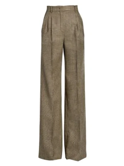 Shop Fendi Women's High-rise Pixel Wool Wide-leg Trousers In Ivory Brown