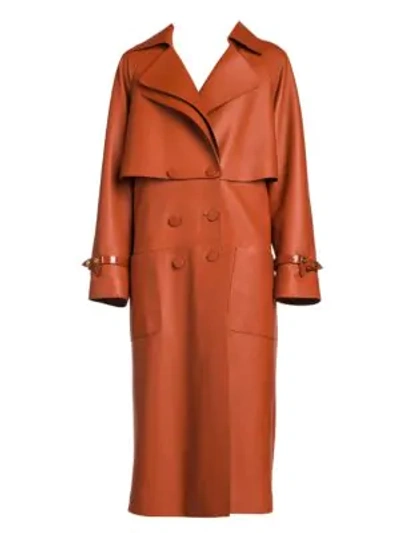 Shop Fendi Nappa Leather Trench Coat With Back Zip In Rust