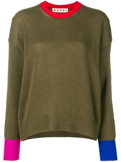 Shop Marni Colourblock Sweater In Green