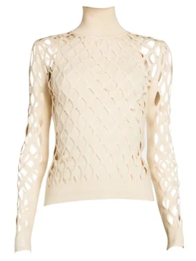 Shop Fendi Mania Cage-knit Turtleneck Sweater In Ivory