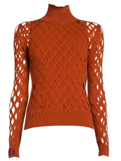 Shop Fendi Mania Cage-knit Turtleneck Sweater In Rust
