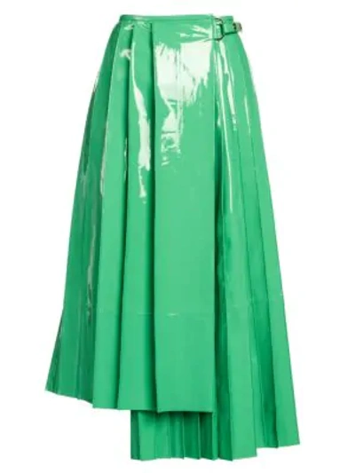 Shop Fendi Patent Leather Pleated Asymmetric Midi Skirt In Aqua