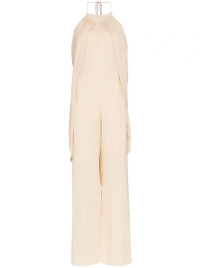 Shop Jacquemus Neckholder-jumpsuit Mit Tiefem Rückenausschnitt In Neutrals