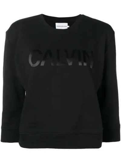 Shop Calvin Klein Jeans Est.1978 Cropped Logo Print Sweatshirt In Black