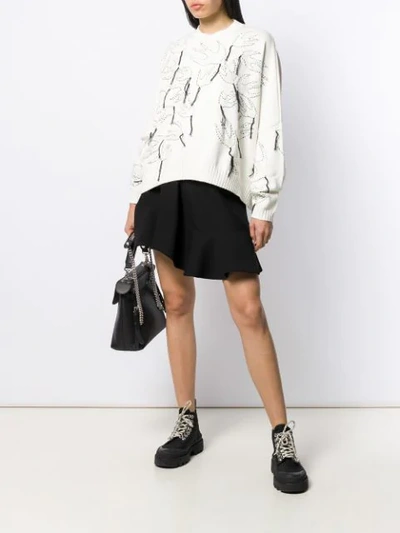 Shop Mcq By Alexander Mcqueen Fringe Swallow Sweater In 9081 Ivory Black