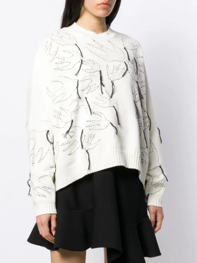 Shop Mcq By Alexander Mcqueen Fringe Swallow Sweater In 9081 Ivory Black
