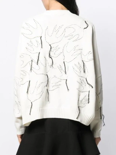 Shop Mcq By Alexander Mcqueen Fringe Swallow Sweater In 9081 Ivory Black